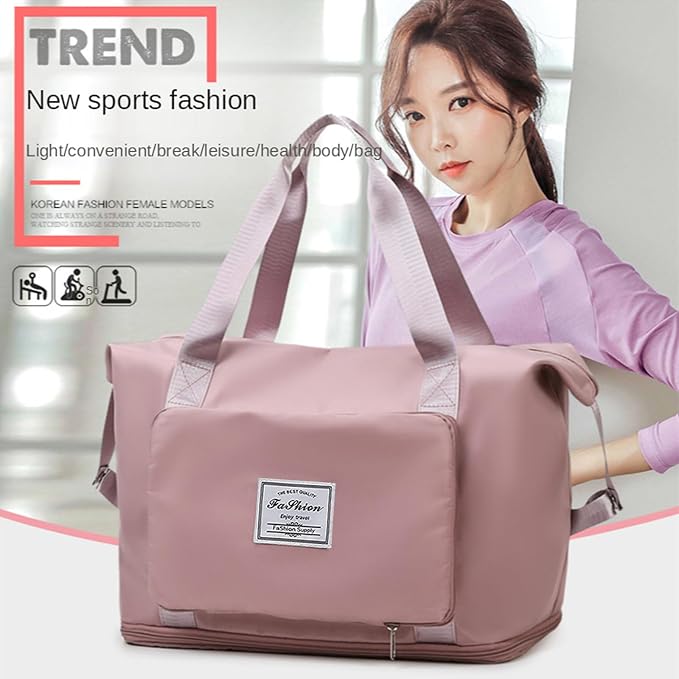 Large Capacity Travel Bag, Foldable Travel Bag, Expandable Duffel Bag, Collapsible Waterproof Large Capacity Handbag, Overnight Bags for Women and Man (Pink+Toiletry Bag) - Image 2