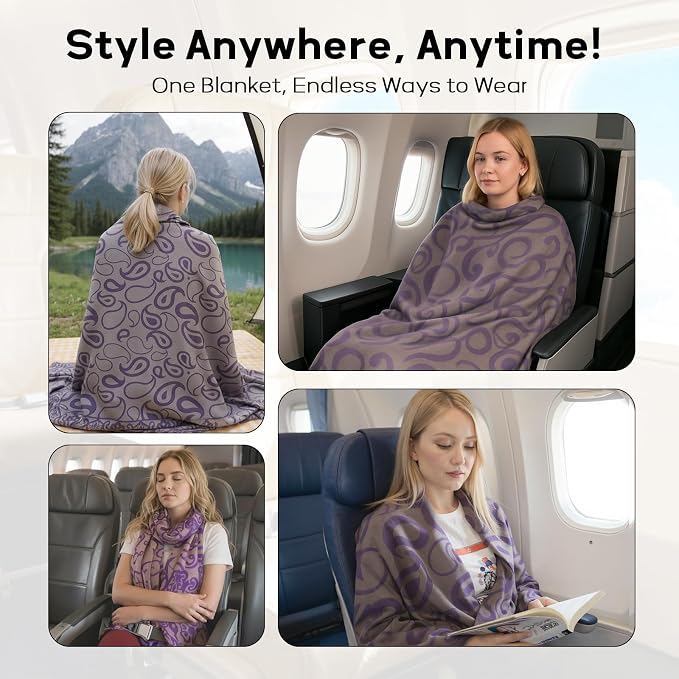 Travel Blanket Airplane - Ultra Soft & Lightweight Knit Design Compact Airplane Blanket,53x72 Inch,Stylish Travel Shawl Wraps for Flights,Office,Home Use,Travel Essentials & Gifts - Image 3
