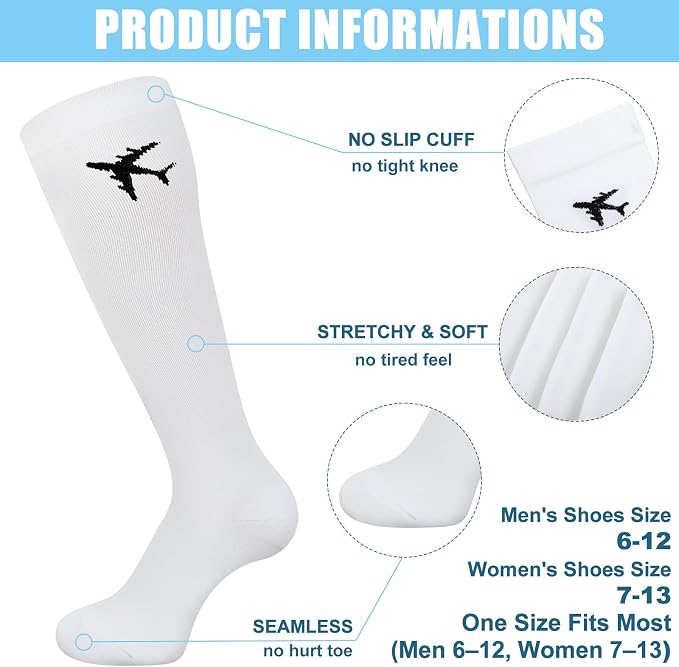 Skicuff 2 Pairs Travel Compression Socks for Women and Men 15-25 Mmhg Graduated Knee High Socks for Flying Airplane Pilots - Image 3