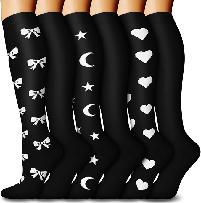 6 Pairs Compression Socks for Women & Men 15-20mmHg Knee High Socks | Graduated Compression Socks Supports Circulation, Ideal for Nurses Pregnancy, Travel, Flying, Running & Daily Wear by FuelMeFoot