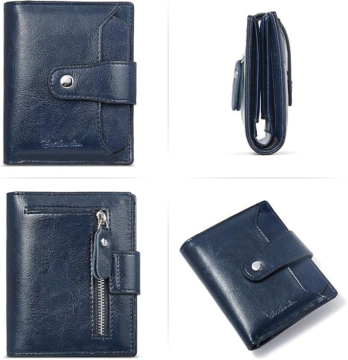 BOSTANTEN Leather Womens Wallet Small RFID Blocking Credit Card Holder | Removable ID Window, Zipper Coin Pocket, Bifold, Minimalist, Fits Small Purses, Daily Use, Ladies Gifts, Blue - Image 3