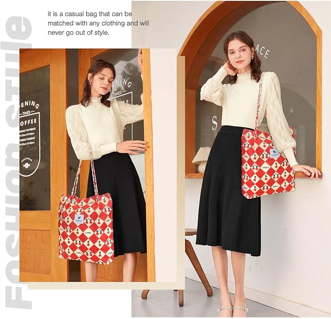 LHMTQVK Corduroy Tote Bags for Women, Large Capacity Tote Purse Reusable Grocery Shoulder Bag with Inner Pockets - Image 2