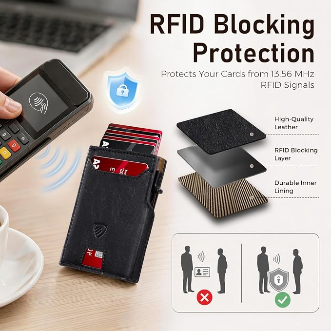 RUNBOX Wallet for Men 9-13 Cards RFID Blocking Slim Pop-Up Card Holder | Minimalist Aluminum Smart Wallet with ID Window, Compact Credit Card Holder, Stretchable Cash Slot, Birthday Gift for Men - Image 4
