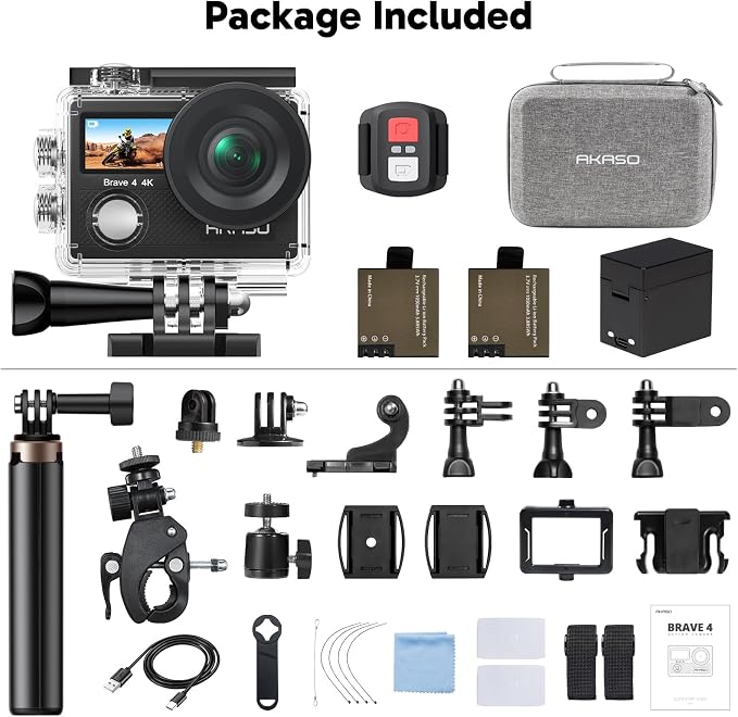 AKASO Brave 4 Action Camera with Selfie Stick Tripod and Carry Bag Bundle | 20MP EIS WiFi 170° FOV 5X Zoom Waterproof Underwater Camera for Snorkel, Travel, Bicycle, Helmet, Motorcycle Accessories Kit - Image 9