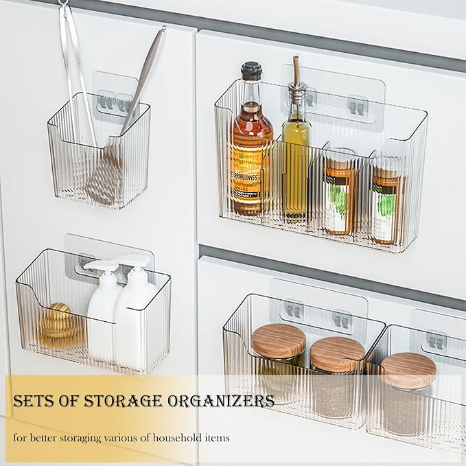 Lae Nuvole Cabinet Door Storage 2-Pack, Clear Adhesive Organizer for Wall | 2.75" Depth, 3 Adjustable Dividers, No-Drill Mount, Renter Friendly, BPA-Free, Holds 15 lbs, for Narrow Space - Image 6