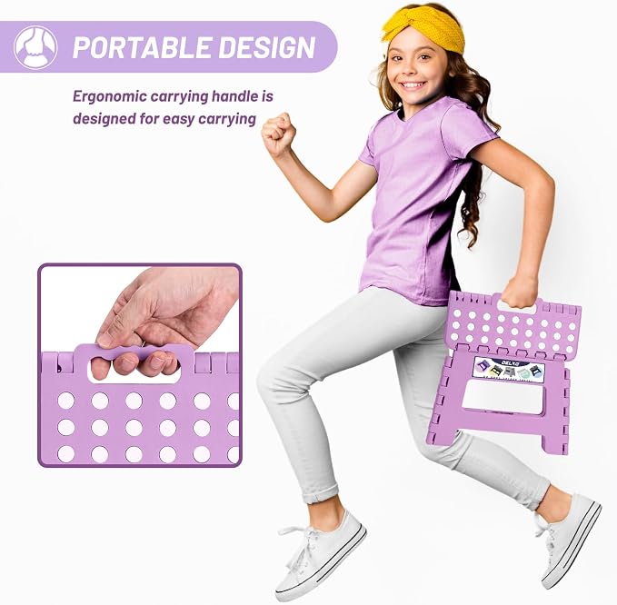 Delxo 9 Inch Kids Step Stool,300 Lbs Folding Step Stool for Toddler Purple | Foldable Step Stool,Non-Slip Foot Stools with Handle, Lightweight Collapsible Stool for Kitchen,Bathroom,Bedroom,Garden - Image 6