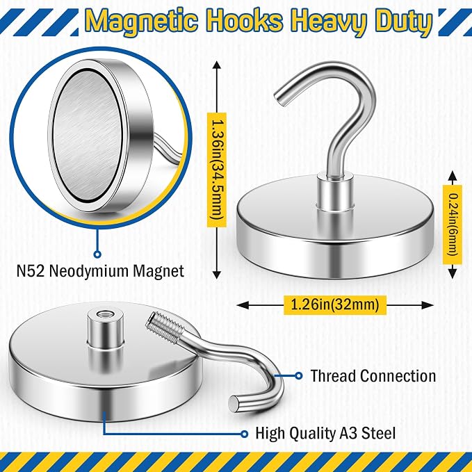 FINDMAG 6 Pack Magnet Hooks, 110LB+ Cruise Magnetic Hooks, Silver | Strong Magnetic Hooks for Cruise Cabins, Heavy Duty for Fridge, Refrigerator, Office, Home, Kitchen and Classroom Use - Image 6