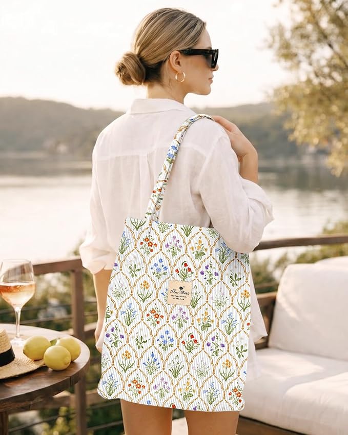 Miss Adola Designer Corduroy Tote Bag for Women | 3 Magnetic Buckles, Aesthetic Pattern, Reusable, Soft, Roomy Carry for Work, Travel, Grocery Runs - Image 2