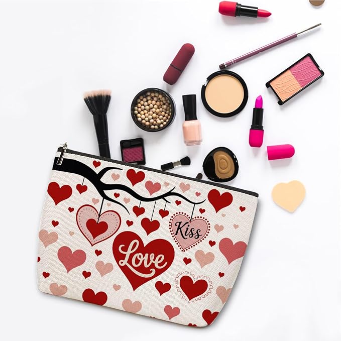 ZHAMEN 2 Pcs Love Is Sweet Makeup Bag, Organizer Portable Pouch Purse Travel Essentials Organizer Cosmetic Bags for Women, Cute Heart Travel Makeup Accessories, Birthday Gifts for Women - Image 3