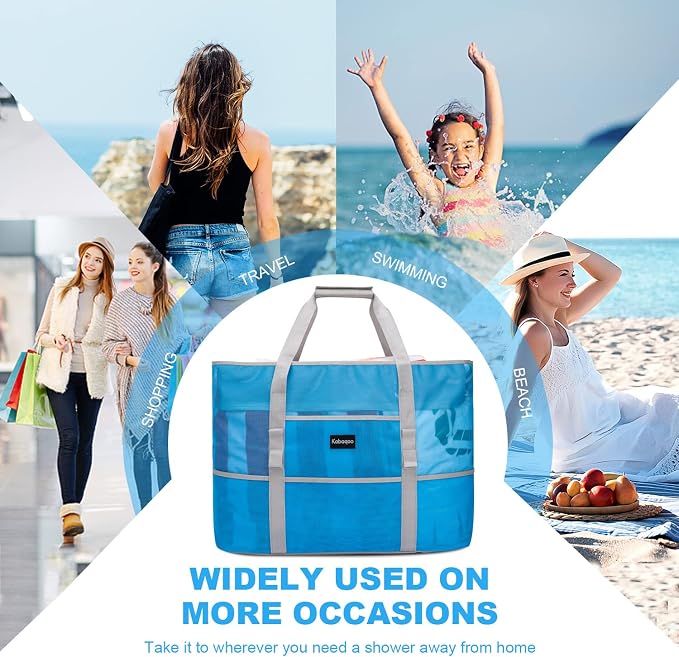 KABAQOO Mesh Beach Bag, Extra Large Beach Bags with 9 Pockets & Zipper Waterproof Lightweight Beach Tote for Beach/Pool Trip - Image 2