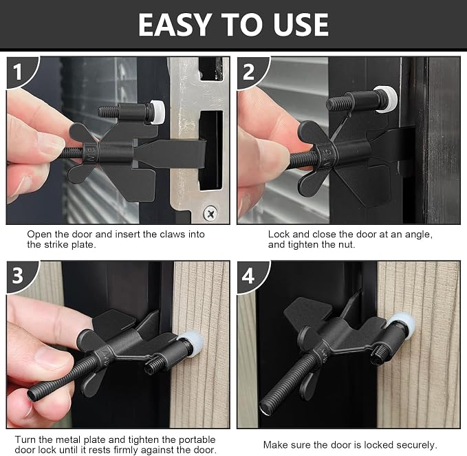 Portable Door Lock, Hotel Travel Door Lock Security for Home, Black | Hotel Safety Device for Door Security, Portable Lock for Hotel Room, Apartment, College Dorm and Travel - Image 5