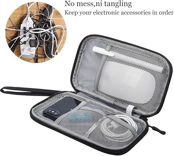 CAAORDKSO Electronic Organizer Case, Travel Cable Organizer Pouch Electronic Accessories Carry Case Water Resistant Organizer Pouch Bag for Cable, Cord, Charger, Phone, Power Bank, Earphone (Black) - Image 2