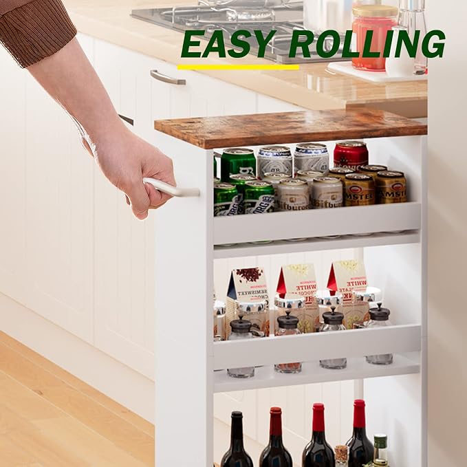 TEAMIX Slim Rolling Storage Cart, Wood 4-Tier Narrow Kitchen/Laundry Cart | 7.9"W Thin Cabinet with Wheels and Handle, Use as Spice Rack Next to Fridge, Laundry Room Organization Between Washer & Dryer - Image 3