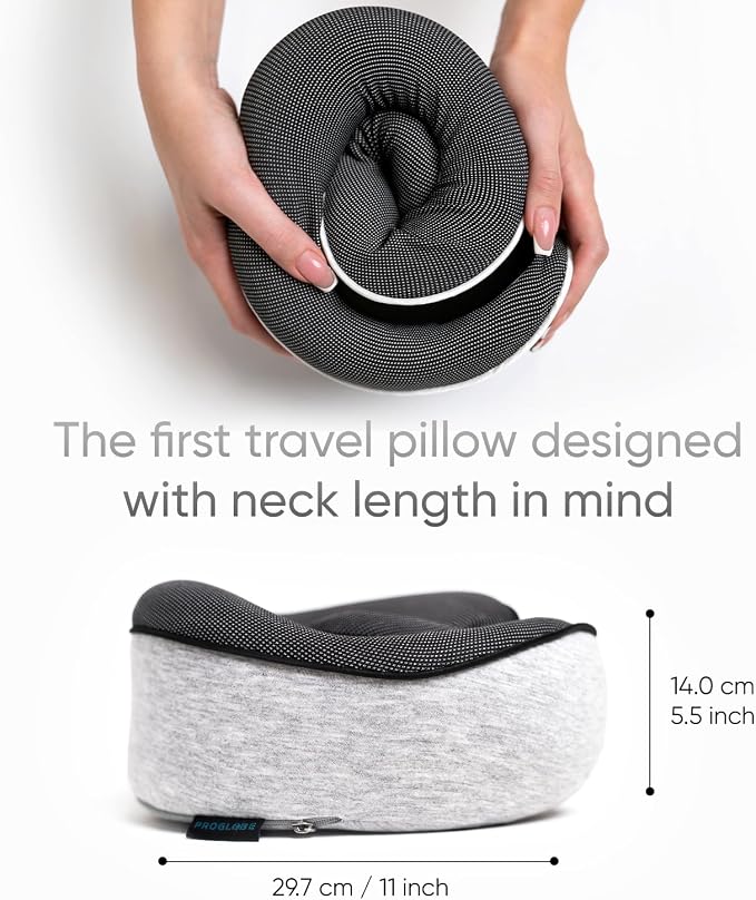 Travel Neck Pillow for Airplanes, Long Haul Flight Kit, Grey | 360 Head Support, Sleeping Essentials with 3D Contoured Eye Mask, Earplugs and Luxury Mesh Bag for Long Flights and Car - Image 5