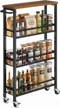 Pipishell Slim Storage Cart with Wheels - 4 Tier Rolling Kitchen Storage Cart with Handle and Wood Top, Metal Slim Bathroom Cart for Laundry Room, Bathroom, Kitchen, Narrow Space, Black & Rustic Brown by Pipishell