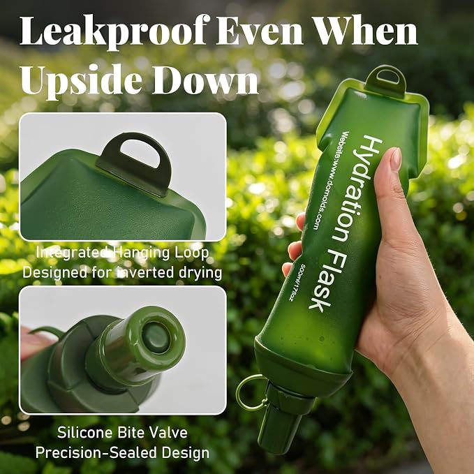 2Pcs 500ml Soft Flask, TPU Collapsible Soft Water Bottle for Hydration Pack, Running Vest, Leak-Proof Folding Water Bottle for Hiking Cycling Climbing Jogging- Green - Image 3