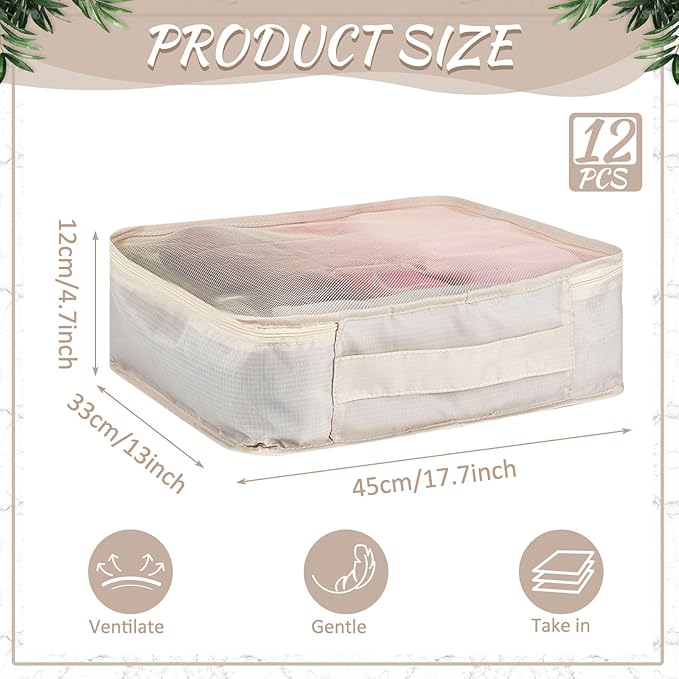Silkfly 12 Pcs Packing Cubes for Suitcase Travel Luggage Bags Bulk Mesh Organizer Set for Hiking Camping Backpacking Clothes Accessories (Khaki) - Image 2