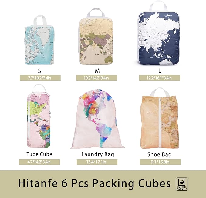6 Pcs Compression Packing Cubes for Travel, Waterproof Luggage Organizer Washable Storage Bags Set - Packaging Cubes for Backpack Travel and Carry-Ons - Image 2