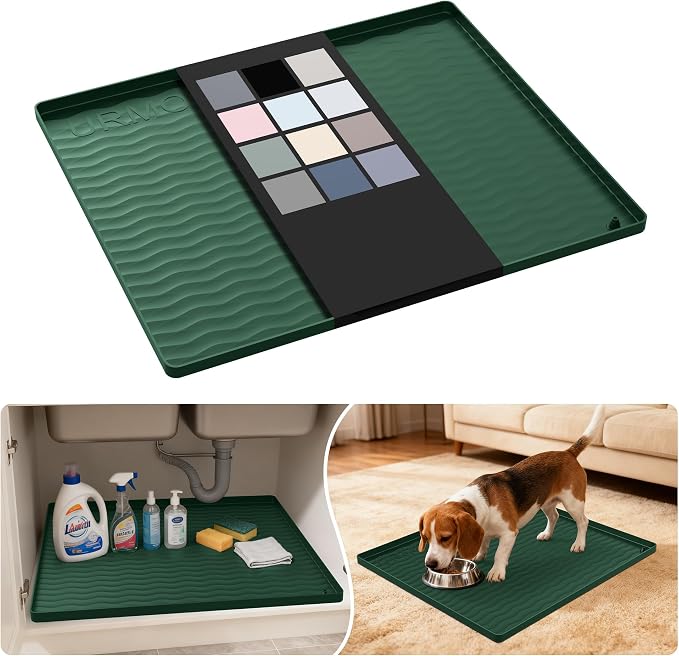 URMONA Waterproof Silicone Under Sink Mat 22'' x 19'' Shelf Liner for Kitchen and Bathroom, Cabinet and Counter Protector, Storage and Organizers, Litter Mat, Pet Cat Puppy Essentials(Green) by URMONA