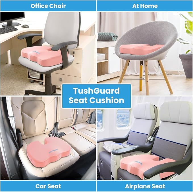 Memory Foam Seat Cushion for Office Chair, Car Seat, Pink, XL | Office Chair Cushion for Car, Airplane - Chair Pad for Long Sitting Sciatica, Hip, Coccyx,Tailbone Pain Relief, Butt Pillow - Image 5