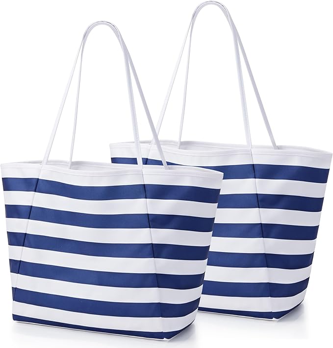 KALIDI Beach Tote Bag Women Large Waterproof Sandproof Shoulder Handbags | Foldable Grocery Bag Striped Pool Bag Lightweight Travel Purse for Picnic Travel Vacation Casual Errands Everyday Daily by KALIDIFANCYFOREST