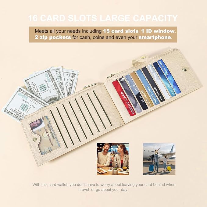 Travelambo RFID Wallet Women Large Size Bifold Multi Card Wallet Case with Zipper Pocke Credit Card Holder for Women - Image 4
