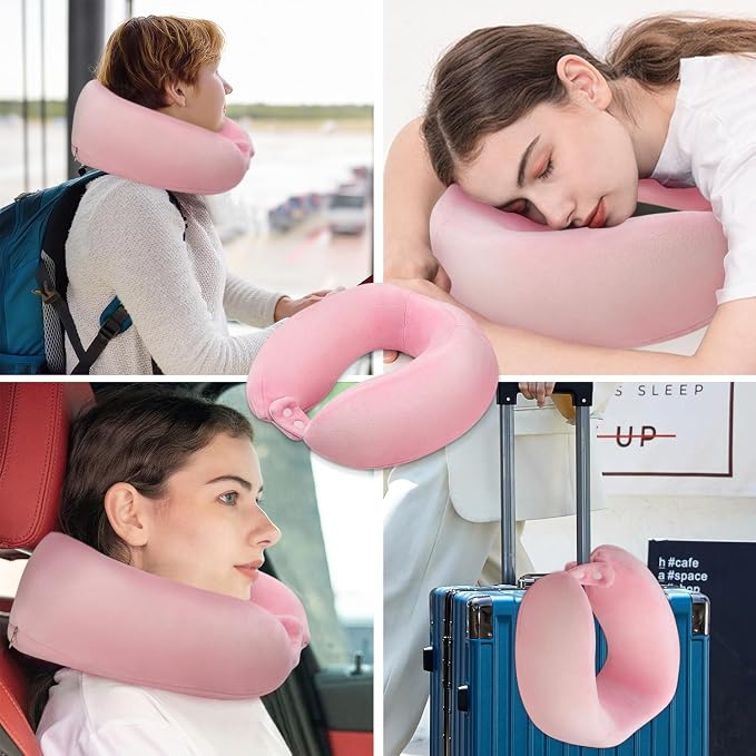 Travel Neck Pillow Airplane U-Shaped Memory Foam Pillows, Pink | Neck Support, Portable Soft Removable, Suitable For Adults Traveling Sleeping Train Car Office Rest - Image 6