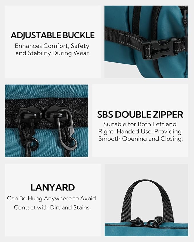 WATERFLY Fanny Pack Waist Bag: 3L Large RFID Anti-Theft for Travel | 180-Degree Opening Design, 5 Pockets, Nylon, Reflective Webbing, Adjustable Buckles, Hiking Daily Use, Women Men - Image 6