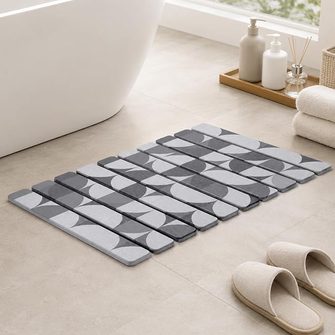 Large Stone Dish Drying Mat for Kitchen Counter, Quick Dry Diatomaceous Earth Dish Drying Pad, Foldable Water Absorbing Organizer Pad for Plates Bottles Utensils (Dark Gray Geometric 24"×16" & 8"×4") - Image 9