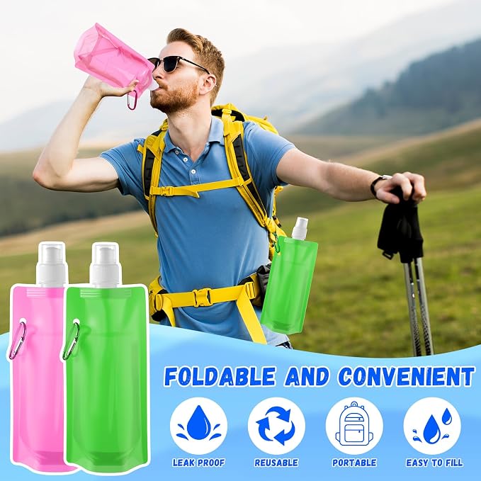 Teenyyou 12 Pack Collapsible Water Bottles Bulk 16oz Foldable Water Bottles with Carabiner Reusable Drinking Leak Proof Container Bags for Sport Biking Hiking Camping Travel Outdoor (12 Colors) - Image 3