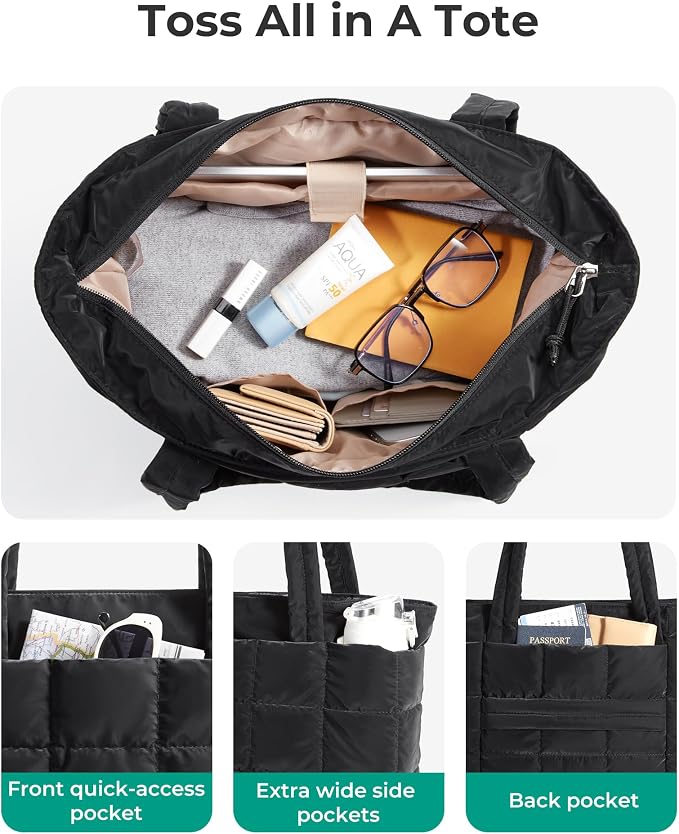 BAGSMART Expandable Tote Bag for Women, Puffer Work Tote Travel Bag | Quilted Carry On Bag for Travel Work Gym College, Waterproof Travel essentials - Image 4