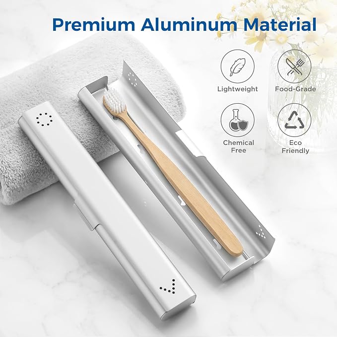 Toothbrush Travel Case Aluminum, Portable Toothbrush Holders Travel, Manual Toothbrush Case Container for Traveling, Bathroom, Camping, Business Trip-1Pack Silver - Image 2