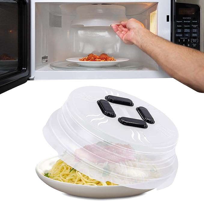 HOVER COVER Magnetic Microwave Splatter Cover - 10-Inch Collapsible - Black | BPA-Free Lid, Vented Plate Guard with Steam Vents, Anti-Splash Microwave Lid, Dishwasher Safe, Space-Saving Magnetic Storage by HoverCover