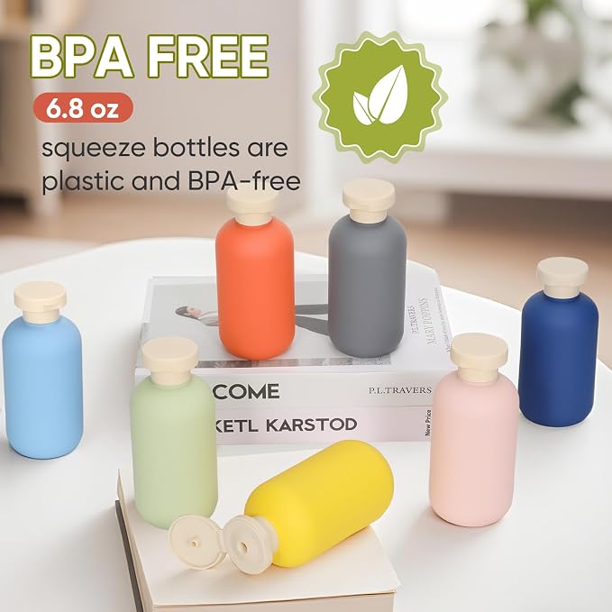 4 PACK 6.8 oz Plastic Travel Shampoo Bottles, Refillable Flip Cap Squeeze Bottles for Toiletries, Large Leakage-proof Travel Shampoo and Conditioner Container - Image 5