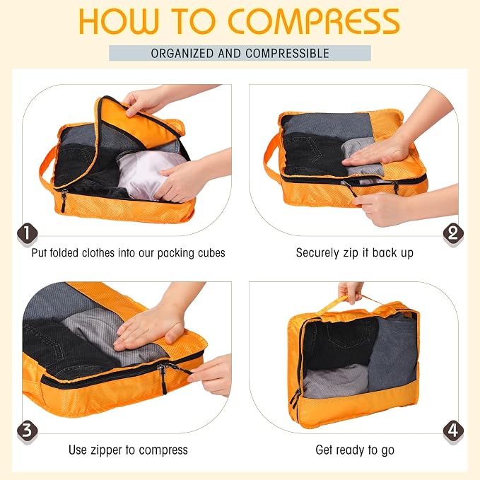 5 Pcs Packing Cubes for Suitcase Large Travel Cubes Carry on Luggage Organizer Bags for Clothes Accessories(M,Apricot) - Image 3