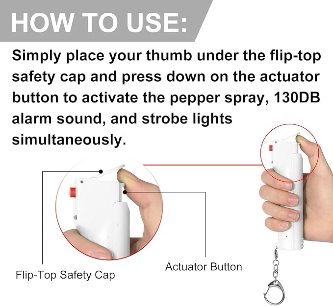 3-in-1 Personal Alarm and Pepper Spray Combo for Women, Red Max Pepper Gel & Extra Loud Siren & Strobe Lights, Flip-top Safety Cap & UV Marking Dye, Spray Canister Replaceable - Image 5