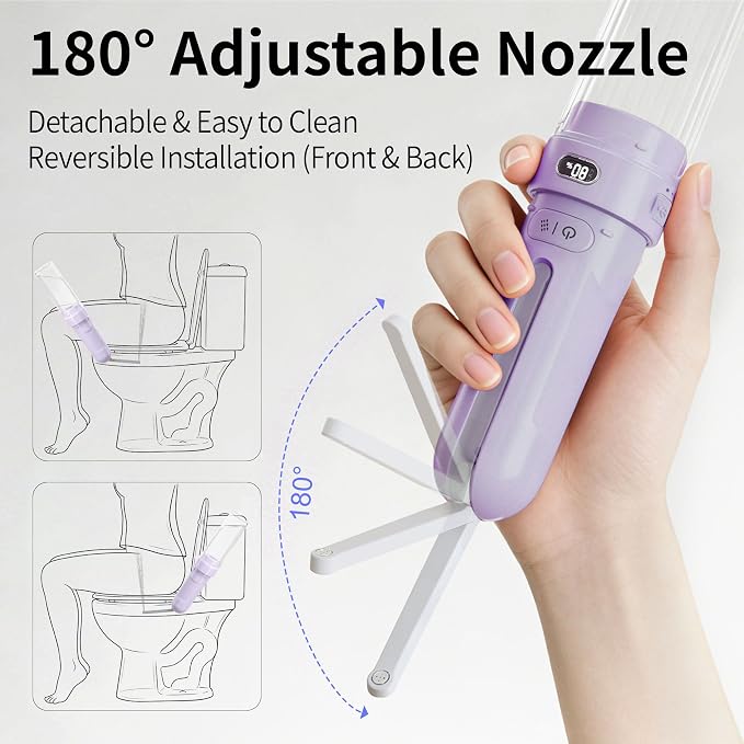 Portable Bidet for Travel,Personal Hygiene Sprayer Bottle for Women Men | Mobile Bidet Portable for Toilet,Electric Handheld High-Pressure Foldable USB-C Battery-Powered - Image 4