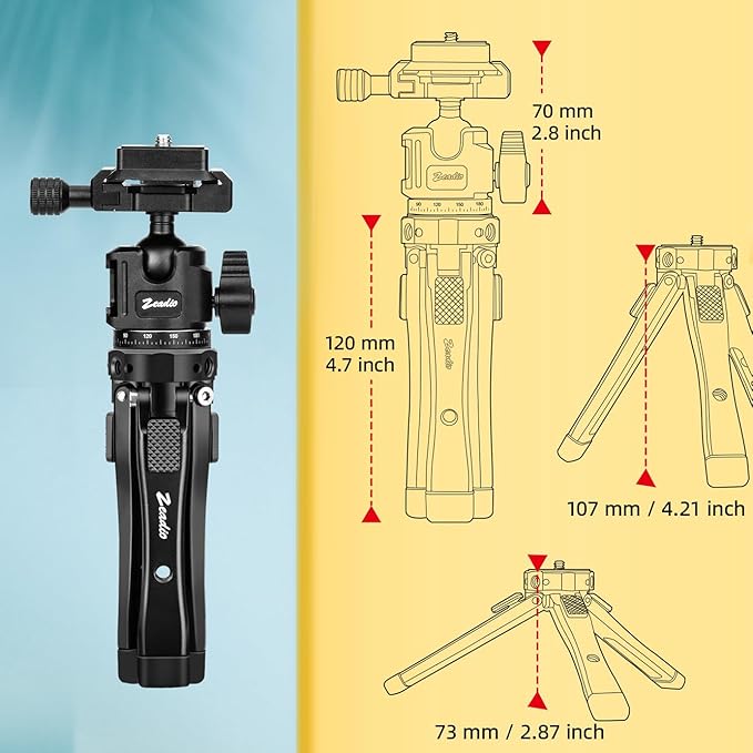 Zeadio Heavy Duty Metal Tripod Kit with Arca Ball Head - Universal Phone Vlogging Kit, Cell Phone Stand & Travel Tripod for iPhone/Android, Camera, Gimbal, Action Cam etc - Image 5