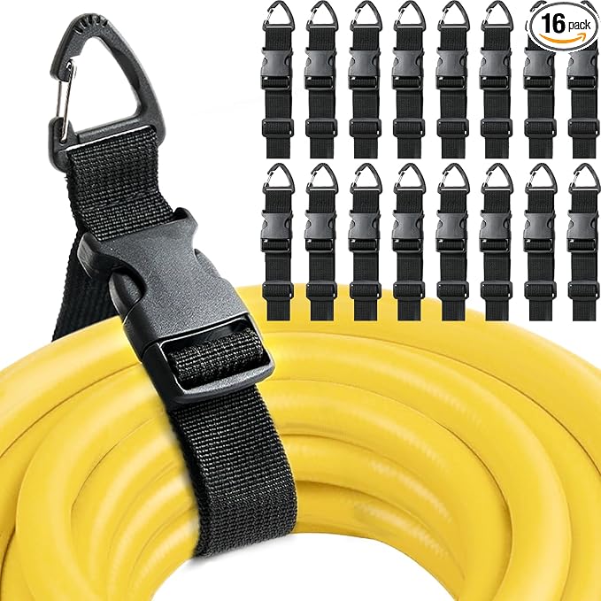 Heavy Duty Extension Cord Holder Organizer (16 Pack black) 17 Inch Adjustable Storage Straps with Triangle Clips Perfect for Garage Organization Workshop Storage and Men's Gadgets by RRBXIA