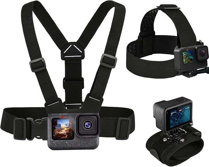 3 in 1 Accessories Set for GoPro Hero 13 12 11 10 9 8 7 6 5 4 3 Black, Chest Mount Harness/Head Strap Mount/ 360°Rotating Wrist Strap, Adjustable Flexible Accessories Kit by Capturinglifesadventures