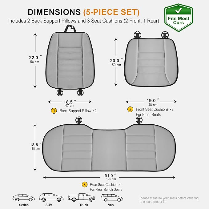 kingphenix 5-Piece Car Seat Cushion Set with Back Support | Memory Foam Car Cushion for Long Driving, Truck, Office Chair, Tailbone and Lower Back Support - Image 5
