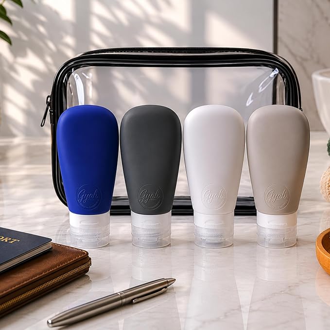 Travel Bottles for Toiletries, TSA Approved 3oz Leak Proof Silicone Refillable Squeeze Travel Size Containers BPA Free for Cleansers, Lotions, Shampoo, Conditioner 4pk With Bag(W,G,Blk,Bl) - Image 4