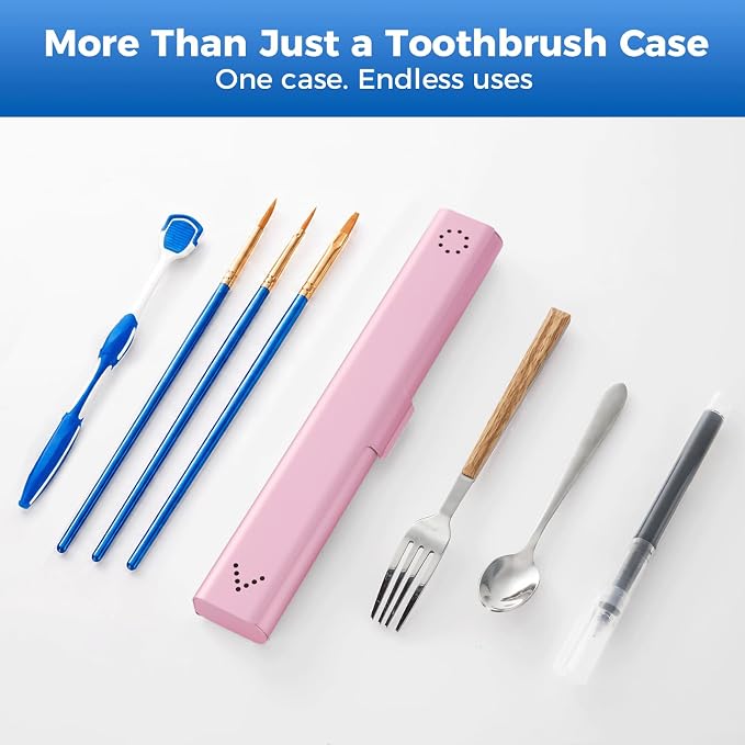 4 Pack Toothbrush Travel Case Aluminum, Portable Toothbrush Holders Travel, Manual Toothbrush Case Container for Traveling, Bathroom, Camping, Business Trip(Black, Silver, Pink, Blue) - Image 7