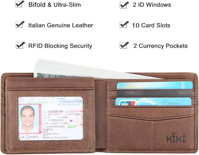 HIMI Wallet for Men-Genuine Leather RFID Blocking Bifold Stylish Wallet With 2 ID Window - Image 3