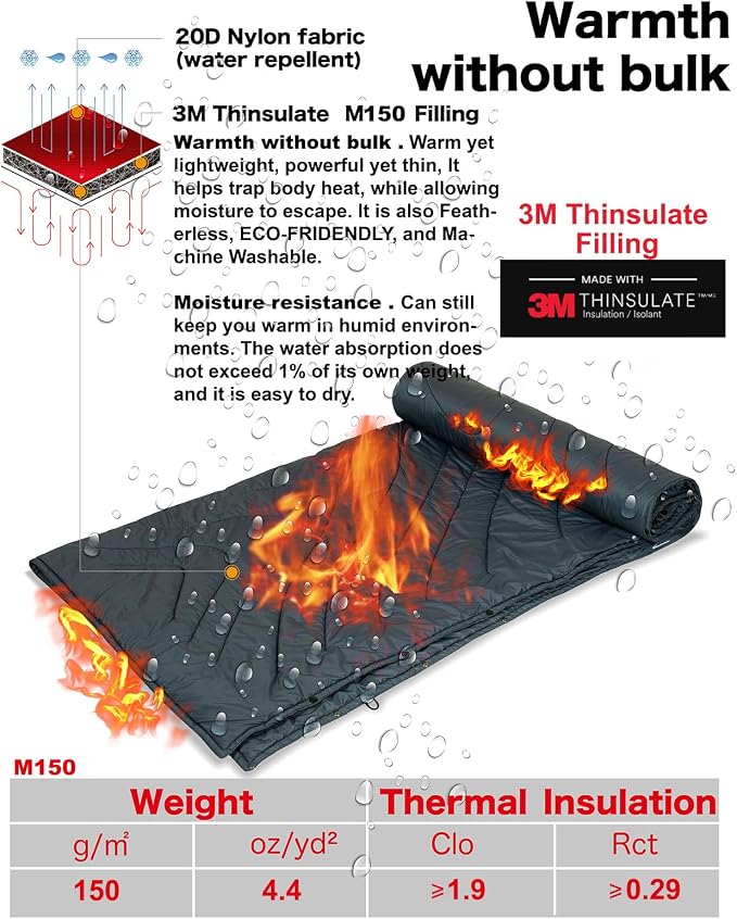 3M Thinsulate Insulation Warm Camping Blanket Ultralight Compact - Image 2