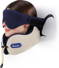 Travel Neck Pillow for Airplane,Memory Foam,3D Eye Mask | 360 Ergonomic Pillow Head Neck Chin Sleep Support Essentials for Traveling/Long-haul Light/Car/Train/Office/Home Beige by AirNeckFree