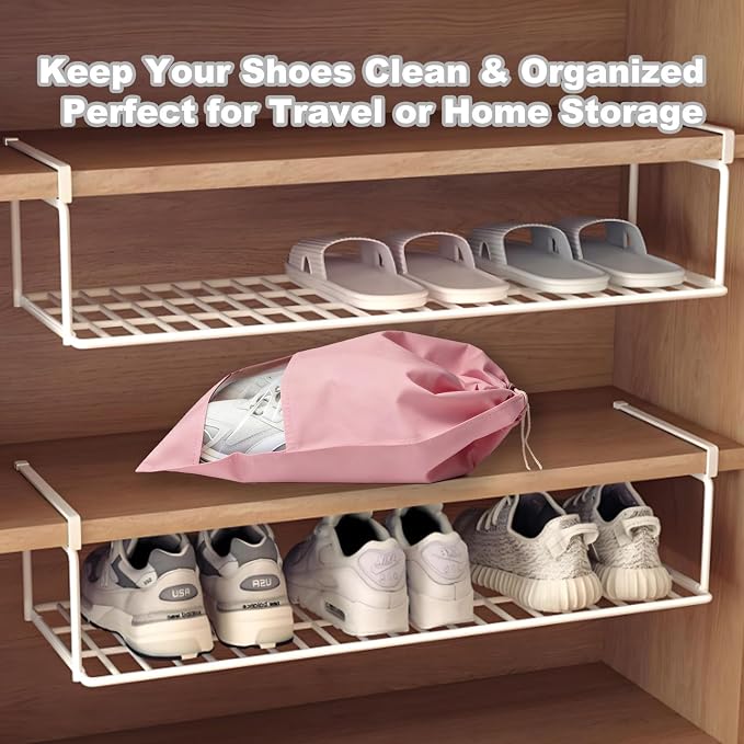 20 Pack Shoe Bags for Travel, 17" x 12.6" Drawstring Shoe Organizers with Clear Window, Breathable Non-Woven Dustproof Pouches for Luggage & Closet (Pink) - Image 5