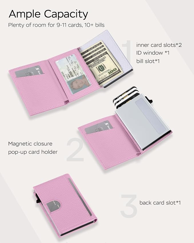 2026 Wallet for Women with RFID Blocking Pop Up Card Holder | Stylish Slim Small Trifold Design, Anti Theft for Travel, Holds 11 Cards and Cash, ID Window, Premium Leather, Womens Gift - Image 4