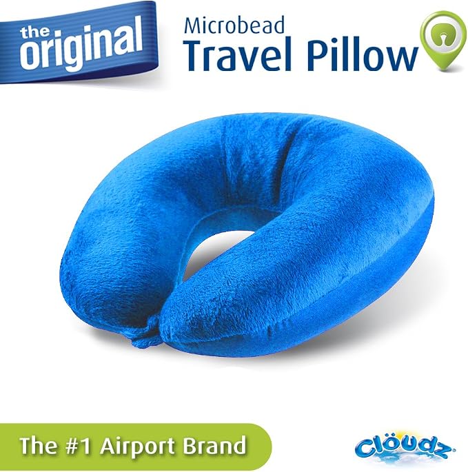 Dual Comfort Microbead Airplane Travel Neck Pillow. Soft Cozy Plush Fabric on One Side, Cool Relaxing Spandex on the Other! Customize Your Comfort and Support at Home or On the Go! Bright Blue - Image 3