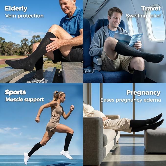 Compression Socks for Women & Men 15-20 mmHg, Knee High, 3 Pairs | Graduated Compression, Supports Circulation, Ideal for Nurses, Pregnancy, Travel, Flights, Running & Athletic Edema - Image 5